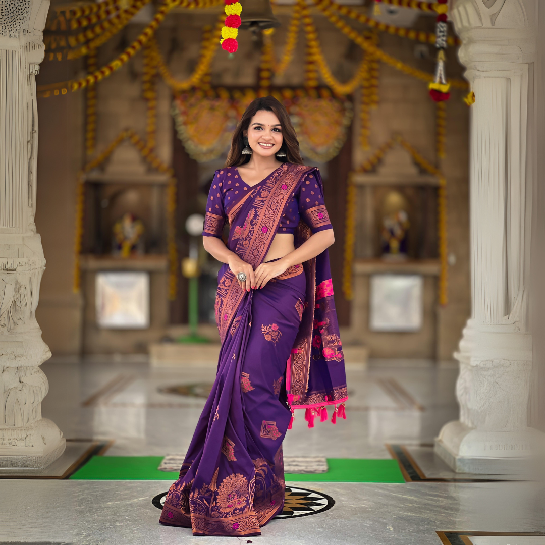 Elegant Soft Pethani Silk Saree with Zari Weaving and Meenakari Rich Pallu