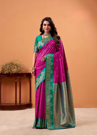 Deep Purple Floral Print Linen Silk Saree