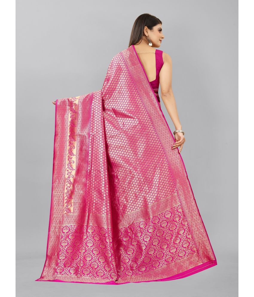 Designer Pink Soft Lichi Silk Saree with All-Over Jacquard Detailing 