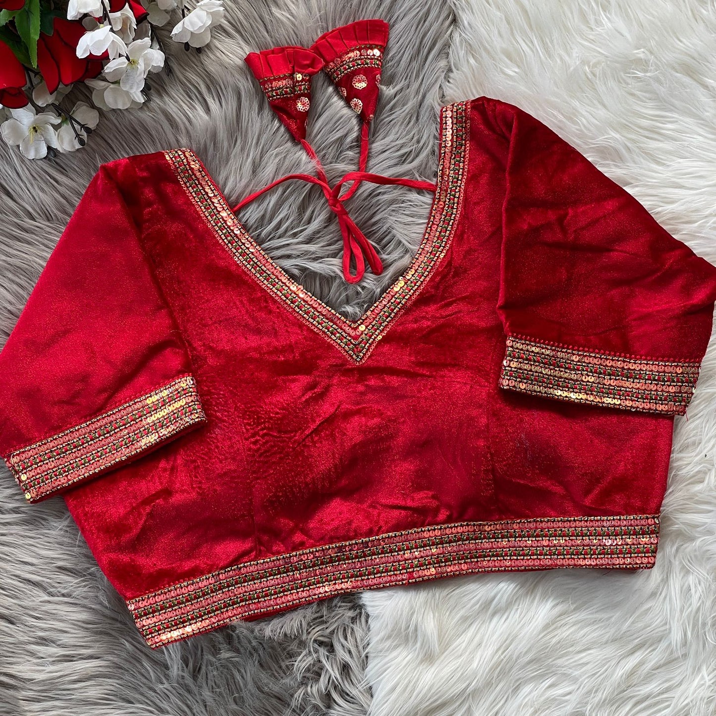 Designer Pure Soft Velvet Blouse in Red – Ideal for Sarees & Lehengas