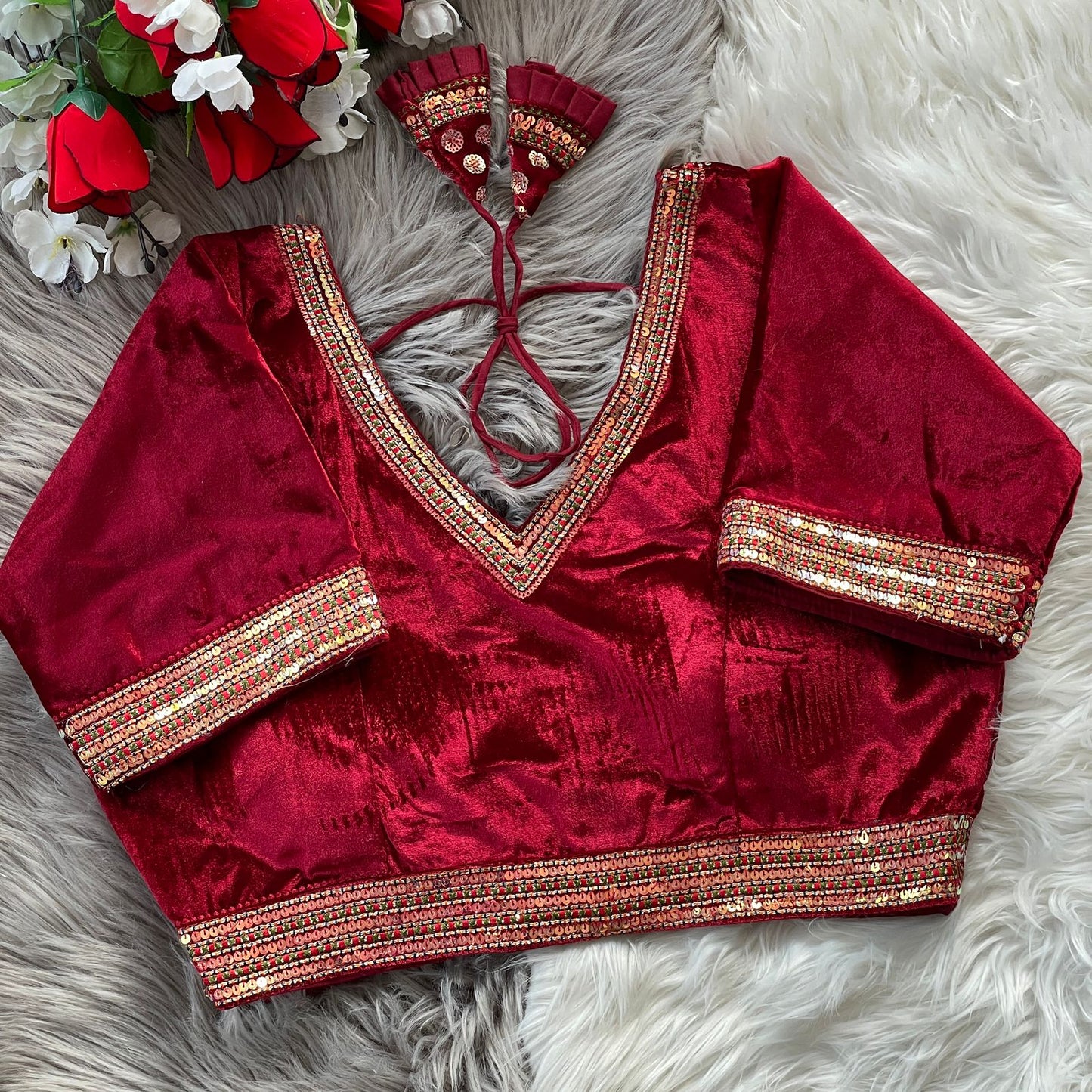 Designer Pure Soft Velvet Blouse in Red – Ideal for Sarees & Lehengas