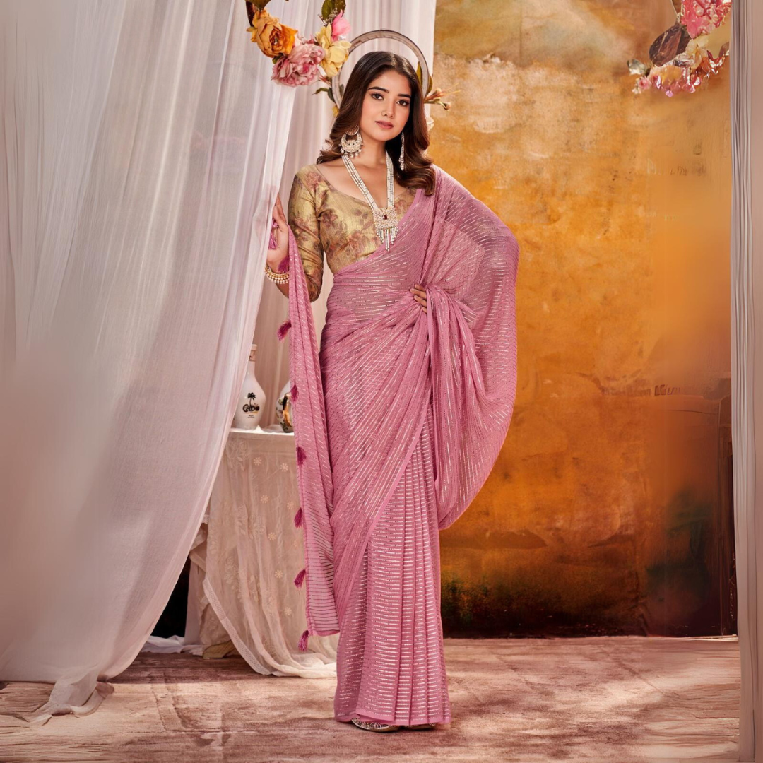 Designer Soft Georgette Saree Featuring Gold Zari Weaving