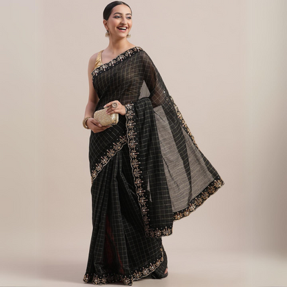 Elegant Black Art Silk Saree with Intricate Embroidery Work