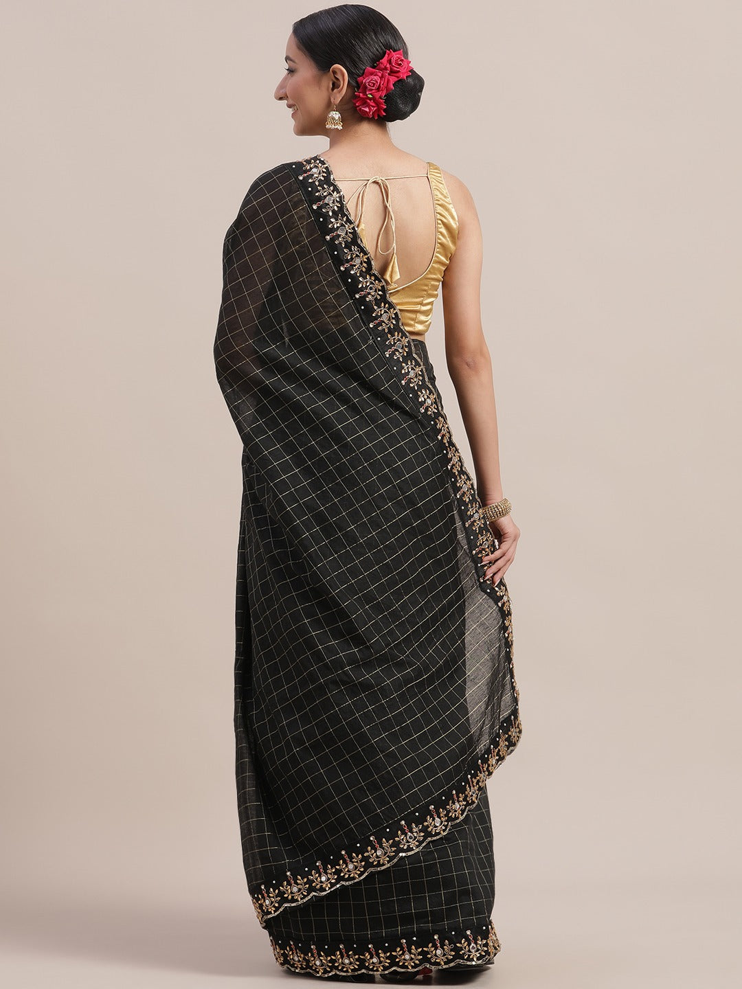 Elegant Black Art Silk Saree with Intricate Embroidery Work