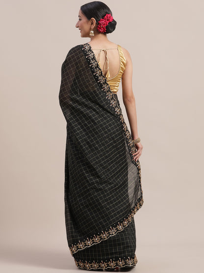 Elegant Black Art Silk Saree with Intricate Embroidery Work