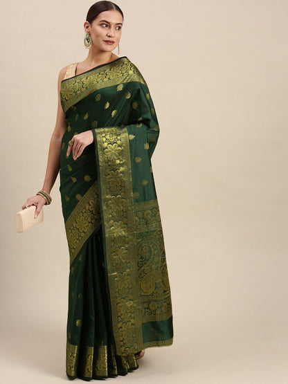 Elegant Green Lichi Silk Saree with Designer Jacquard Patterns & Luxurious