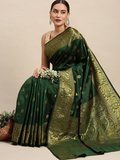 Elegant Green Lichi Silk Saree with Designer Jacquard Patterns