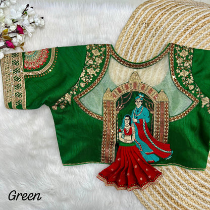 Elegant Italian Silk Saree Blouse with Detailed Embroidery and 3D Barbie