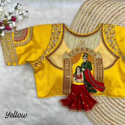 Elegant Italian Silk Saree Blouse with Detailed Embroidery