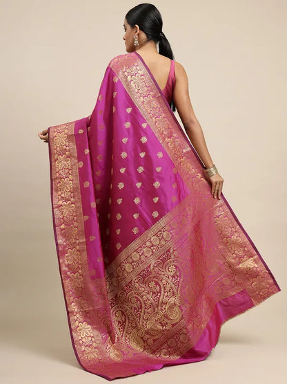 Soft Lichi Silk Saree with Stunning Golden Pallu & All-Over Jacquard