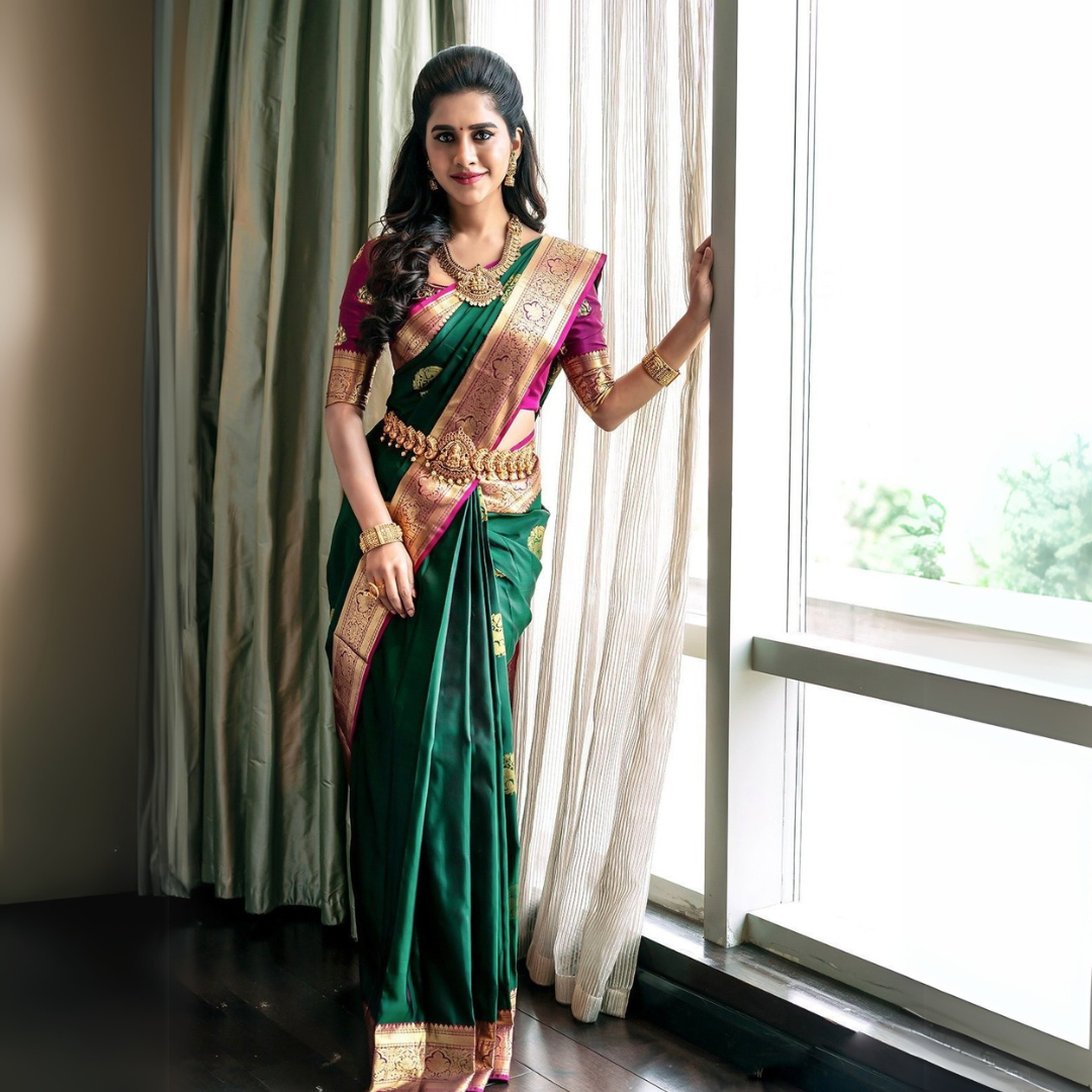 Elegant Soft Lichi Silk Saree with Rich Pallu & Jacquard Work