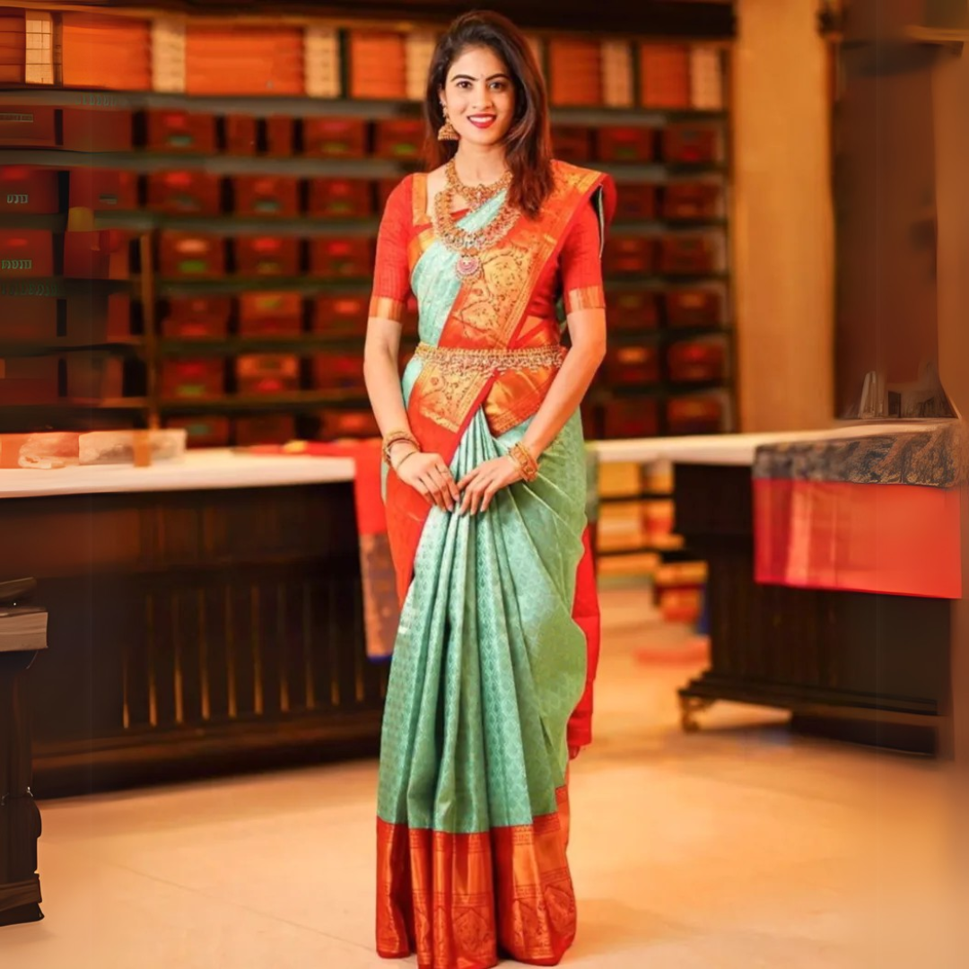 Elegant-Soft-Lichi-Silk-Saree-with-Rich-Pallu-&-Jacquard-Work-Perfect