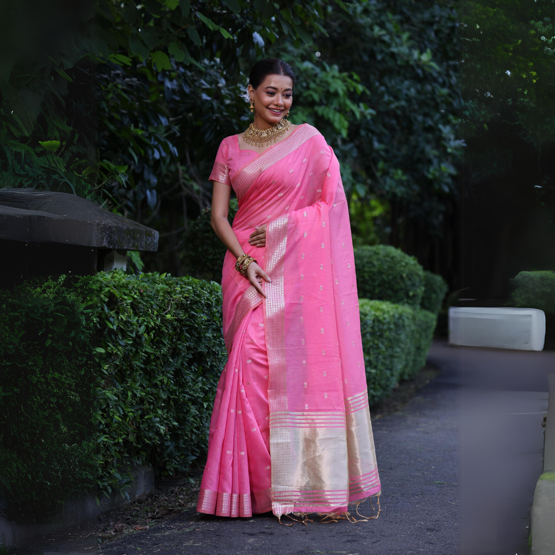 Elegant Tissue Silk Saree with Zari Woven Buttis & Pallu 