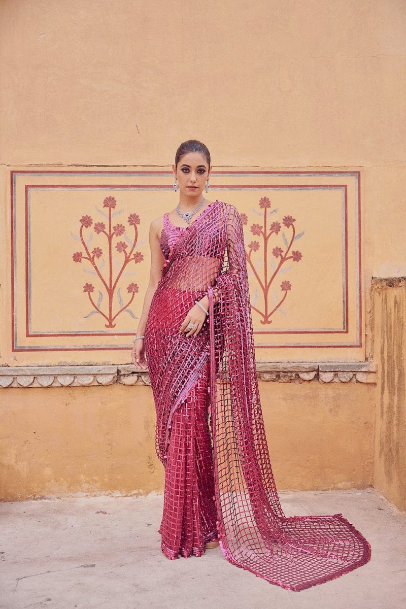 Elegant-Net-Saree-with-Sparkling-Sequins-Embroidery