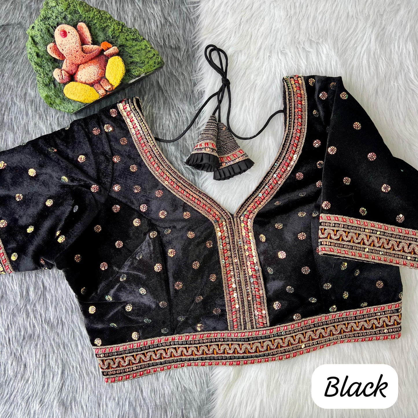 Ethnic Green Velvet Blouse with Handcrafted Embroidery 