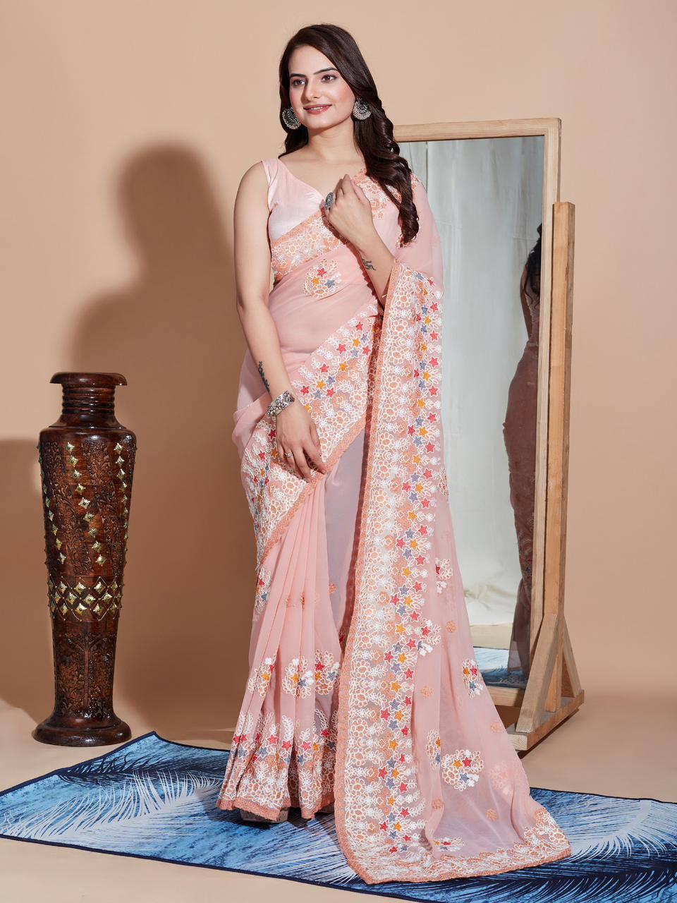 Exquisite Georgette Saree with Intricate Embroidery