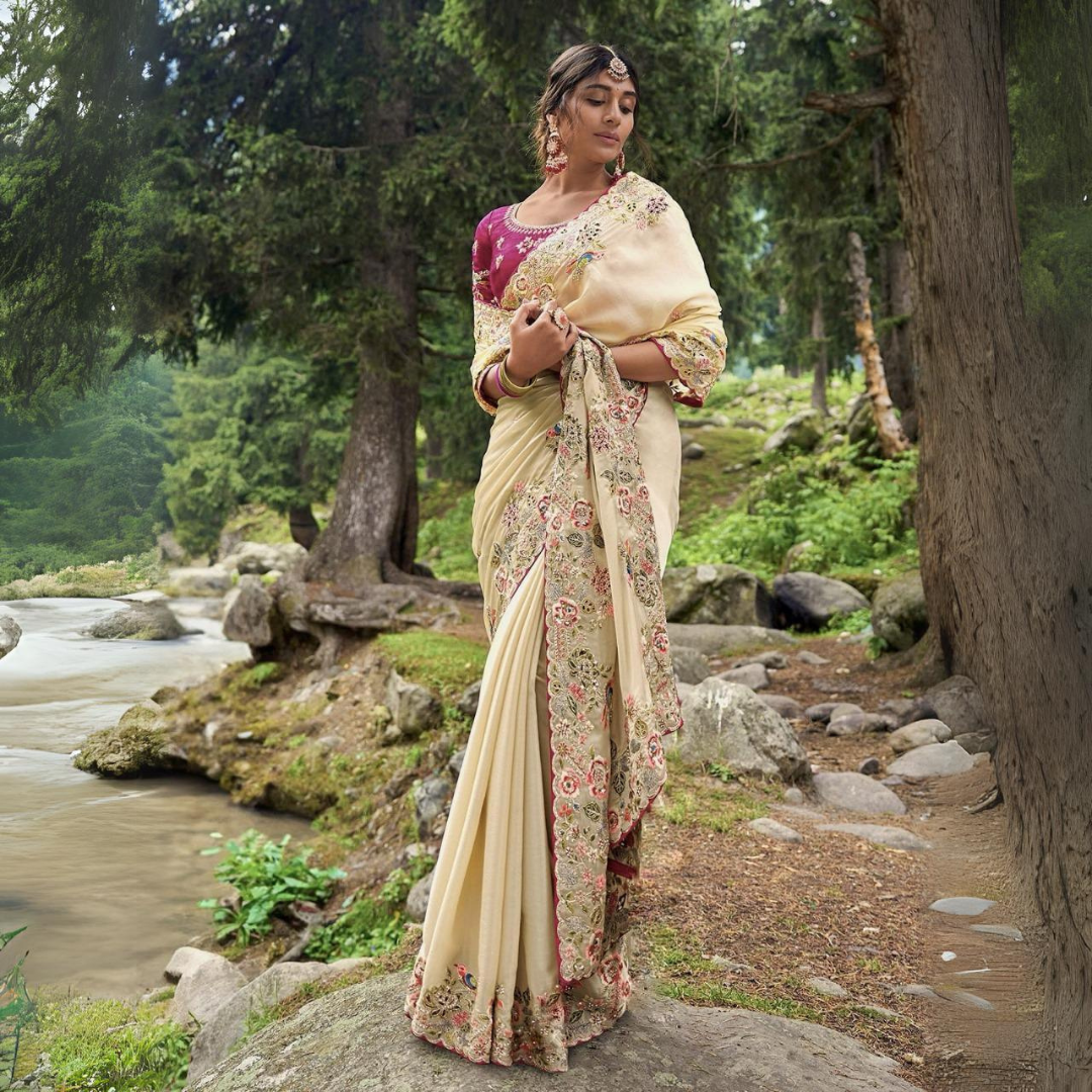 Exquisite Jimmy Chu Fabric Saree with Multi-Thread Embroidery