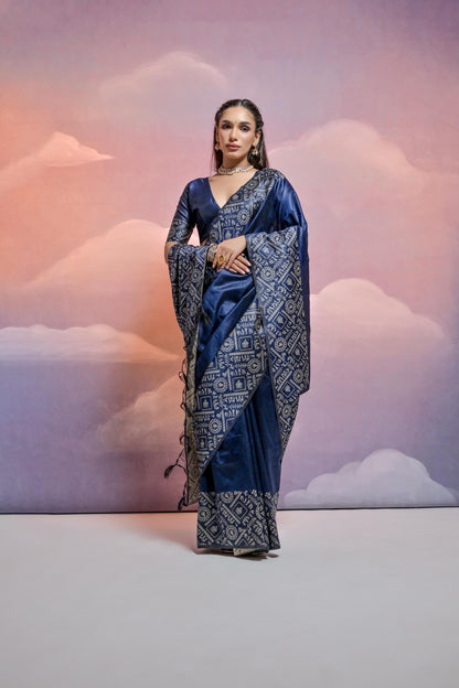 Exquisite Soft Handloom Raw Silk Saree with Warli Weaving