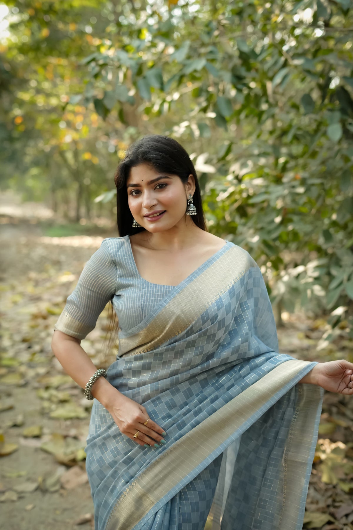 Pastel Blue Zari Work Soft Kalyani Silk Saree