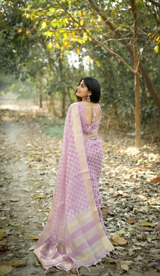 Lavender Zari Work Soft Kalyani Silk Saree