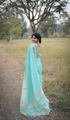 Powder Blue Zari Work Soft Kalyani Silk Saree