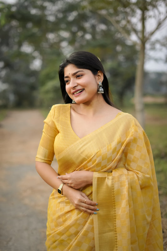 Mustard Yellow Zari Work Soft Kalyani Silk Saree
