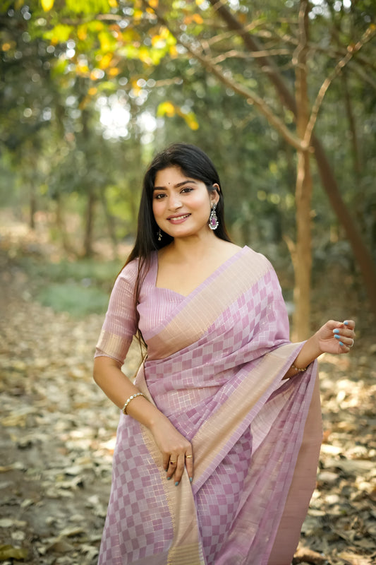 Lavender Zari Work Soft Kalyani Silk Saree