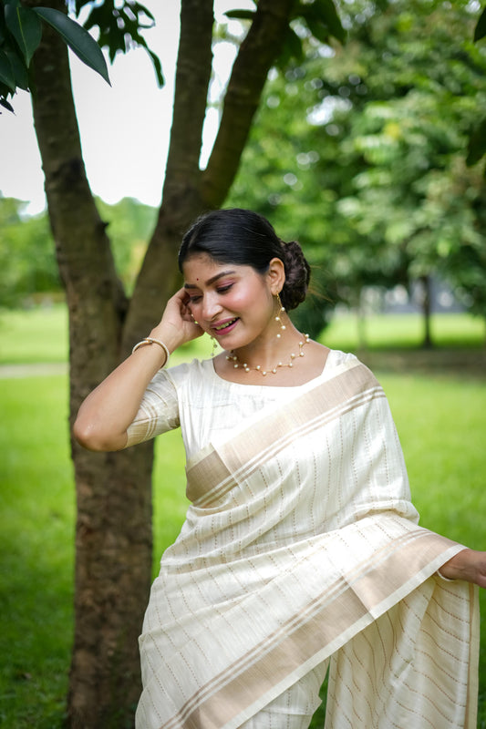 White Zari Work Soft Banarasi Silk Saree