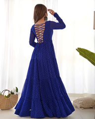 Blue Gamthi With Laheriya Print Fox Georgette Gown