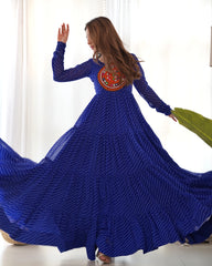 Blue Gamthi With Laheriya Print Fox Georgette Gown