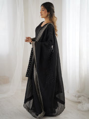 Black Embroidery Sequin Work Crunchy Silk Suit