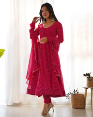 Dark Pink Laheriya Print Fox Georgette Suit