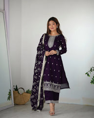 Purple Zari Embroidery & Sequin Work Rangoli Silk Suit