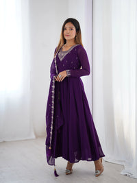 Purple Zari Embroidery Fox Georgette Suit