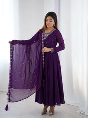 Purple Zari Embroidery Fox Georgette Suit