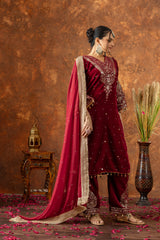 Dark Maroon Sequins Embroidery Work Viscose Velvet Suit