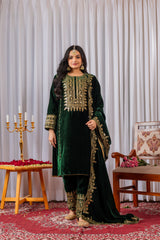 Green Sequins Embroidery Viscose Velvet Suit