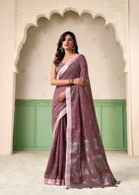 Lavender Ikat Woven Linen Silk Saree