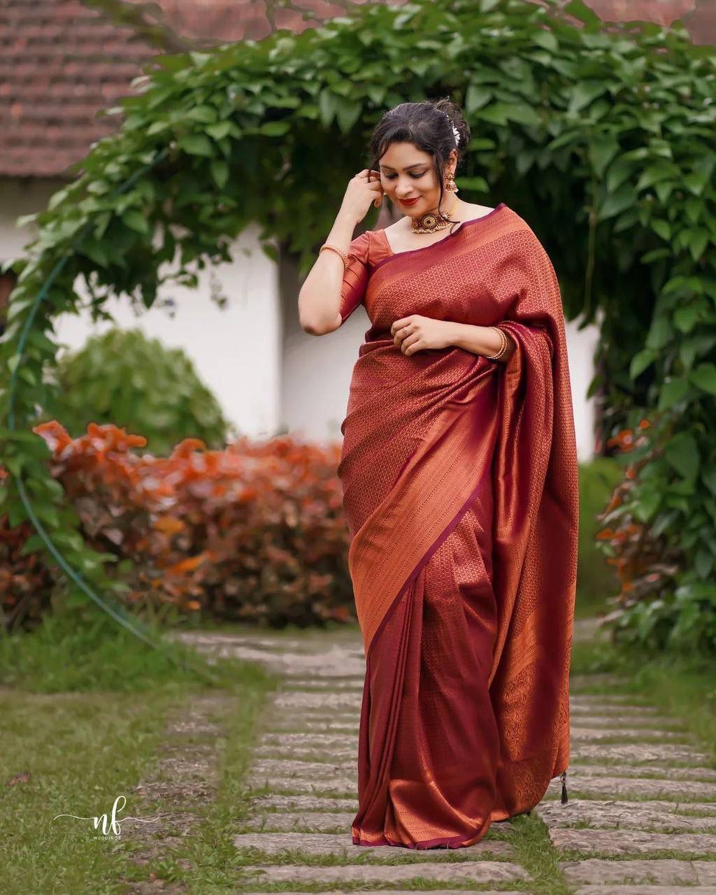 Maroon Soft Lichi Silk Saree with Rich Pallu & All-Over Jacquard Work