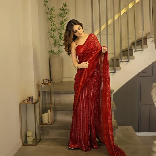 Traditional Georgette Saree with Intricate Sequence Embroidery Work