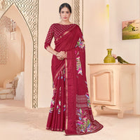 Maroon Sequins Jacquard Work Soft Cotton Silk Saree