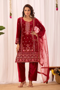 Maroon Sequins Embroidery Work Viscos Velvet Suit