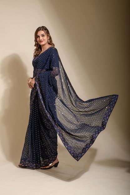 Traditional Georgette Saree with Intricate Sequence Embroidery Work