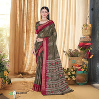 Olive Green Sequins Jacquard Work Soft Cotton Silk Saree