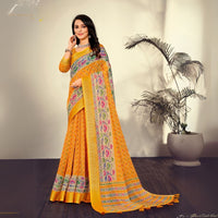 Orange Traditional Printed Pattern Cotton Saree