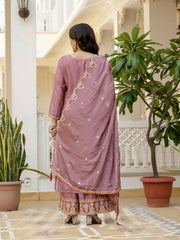 Pink Embroidery Sequin Work Chinon Silk Suit