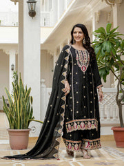 Black Embroidery Sequin Work Chinon Silk Suit
