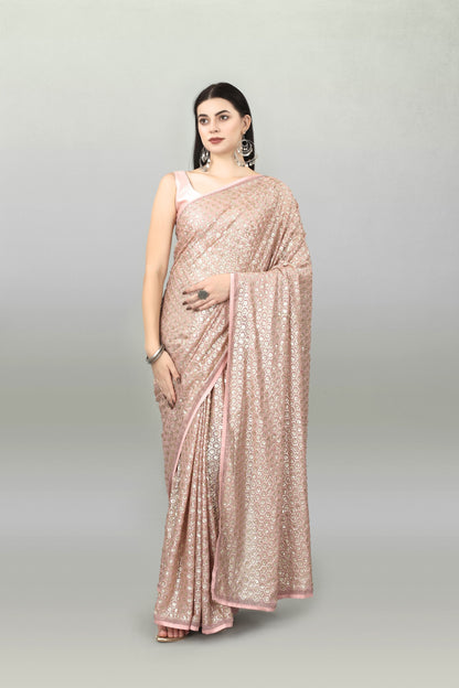 Elegant Georgette Saree with Dual Sandwich Sequence Embroidery