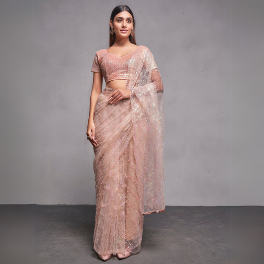 Elegant Soft Net Saree with Sequance Embroidery Work