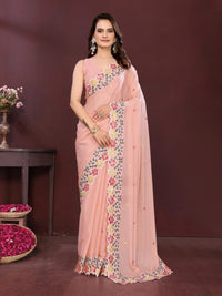 Pink Embroidery Work Soft Georgette Saree